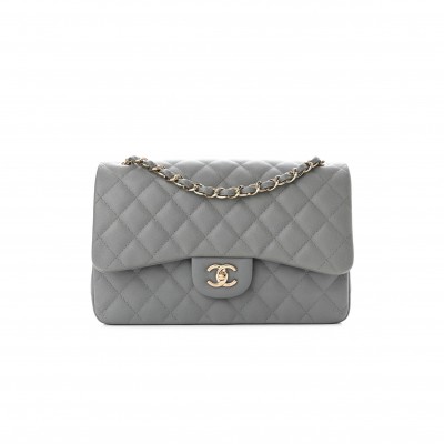 CHANEL CAVIAR QUILTED JUMBO DOUBLE FLAP GREY ROSE GOLD HARDWARE (30*19*8cm)