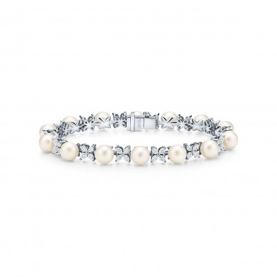 TIFFANY VICTORIA® TENNIS BRACELET IN PLATINUM WITH DIAMONDS AND PEARLS