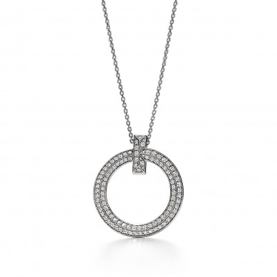 TIFFANY T T1 CIRCLE PENDANT IN 18K ROSE GOLD WITH DIAMONDS, LARGE