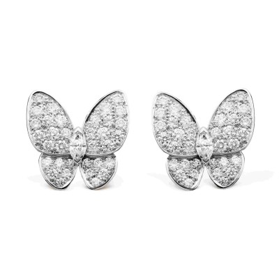 VAN CLEEF ARPELS TWO BUTTERFLY EARRINGS - WHITE GOLD, DIAMOND  VCARB82900