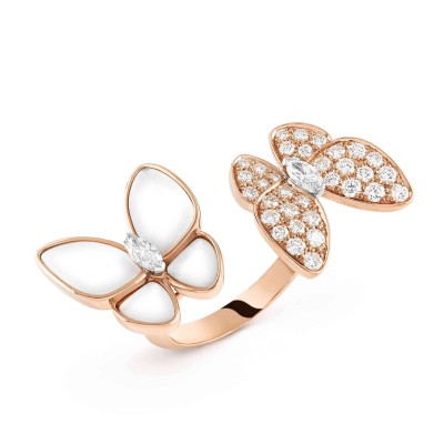 VAN CLEEF ARPELS TWO BUTTERFLY BETWEEN THE FINGER RING - ROSE GOLD, DIAMOND, MOTHER-OF-PEARL  VCARO7AL00